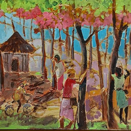 Rubber Plantation Canvas Painting 20 x 16 Inches by Artist Dr. Maya Subramoni in Set of 2