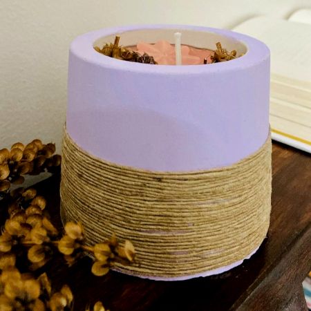 Purple Cemented Candle Holder with Candle