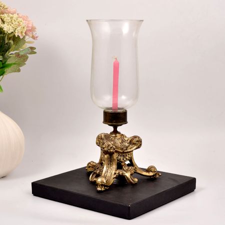 Vintage Handcrafted Brass Candle Stand with Glass for Decoration