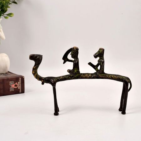 Vintage Tribal Art Brass Camel with Two Rider for Decoration