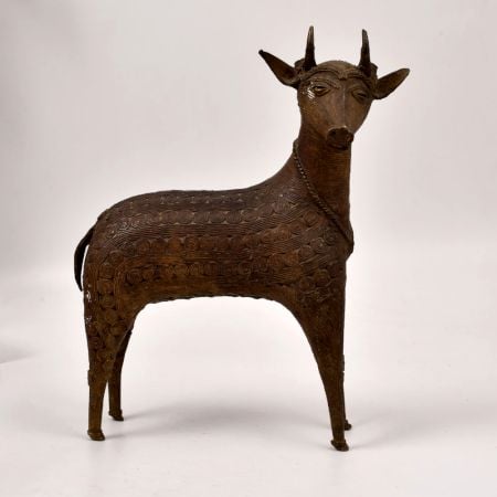 High-Quality Vintage Brass Deer Statue from Odisha in Tribal Art