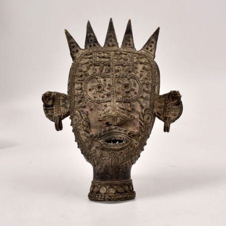 Bengali Art Vintage Brass Mask in Tribal Art for Decoration