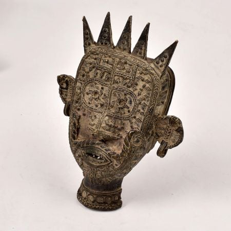 Bengali Art Vintage Brass Mask in Tribal Art for Decoration
