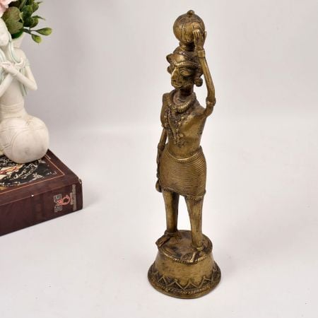 Indian Tribal Standing Lady Brass Statue for Home Decoration