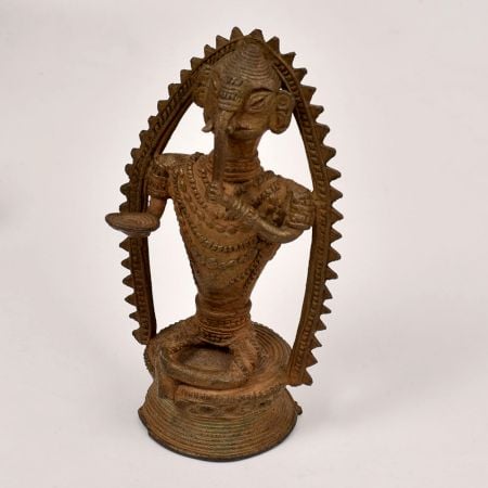 Handcrafted Sitting Lord Ganesha Brass Statue in Tribal Art