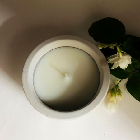 White Cemented Candle Holder with Candle for Home Decor