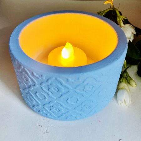 Blue Cemented Candle Holder/Tea Light Holder for Decoration