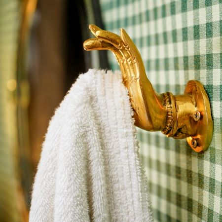 Brass Buddhas Hand With Engraved Lotus Flower Wall Hook