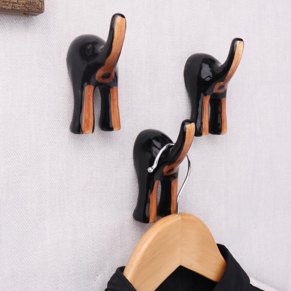 Black Brown Ceramic Dog Tail Shaped Wall Hooks-Pack of 3