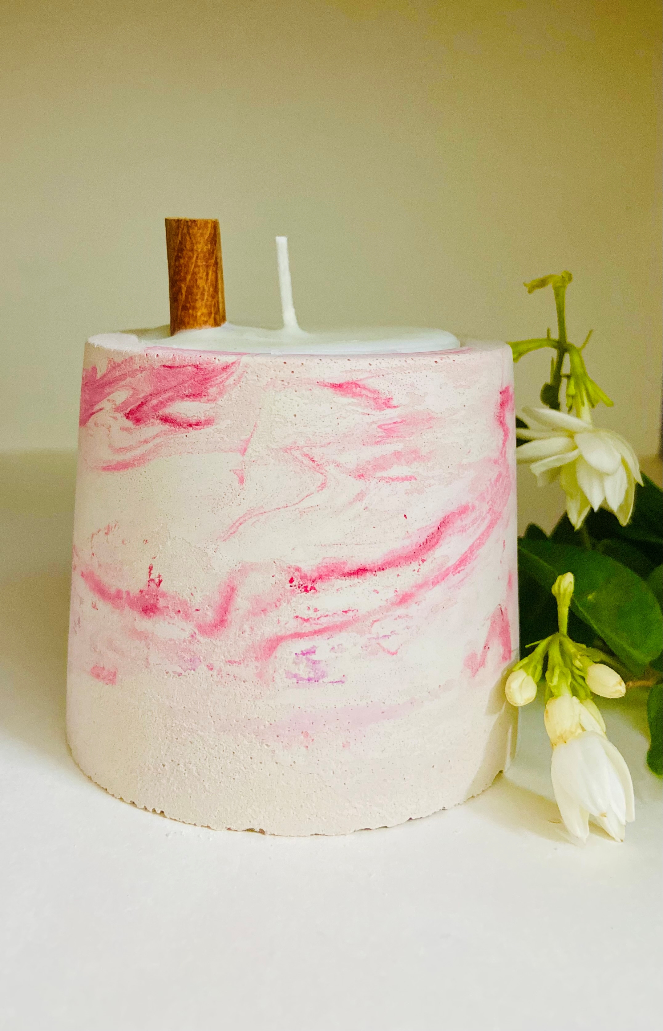 Cemented Candle Holder with Candle