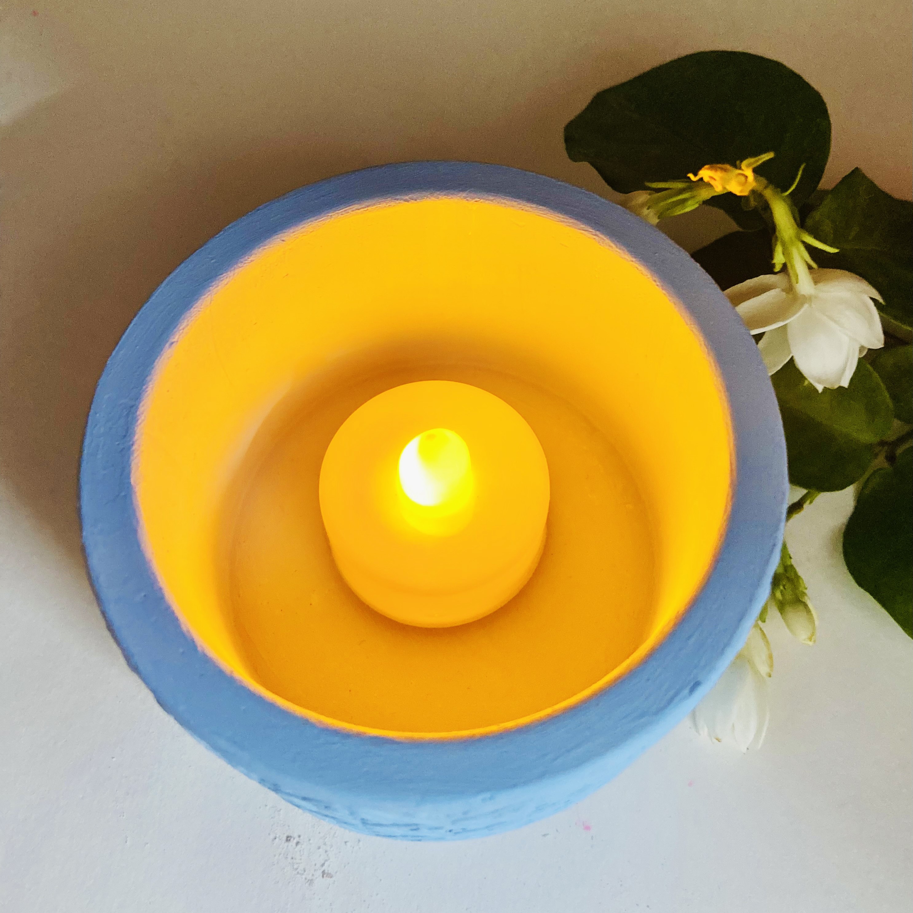 Blue Cemented Candle Holder/Tea Light Holder for Decoration