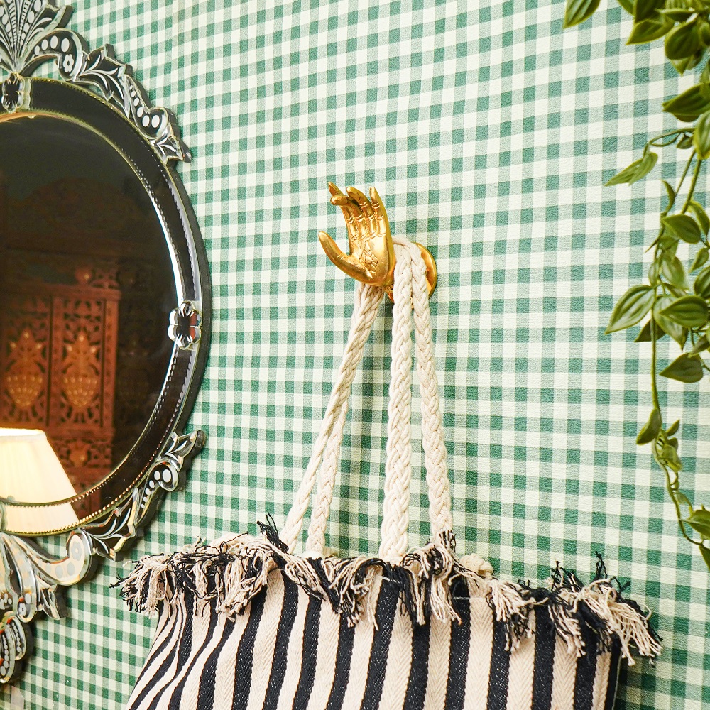 Brass Buddhas Hand With Engraved Lotus Flower Wall Hook