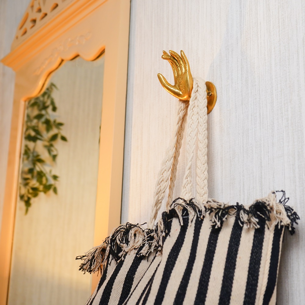 Brass Buddhas Hand With Engraved Lotus Flower Wall Hook