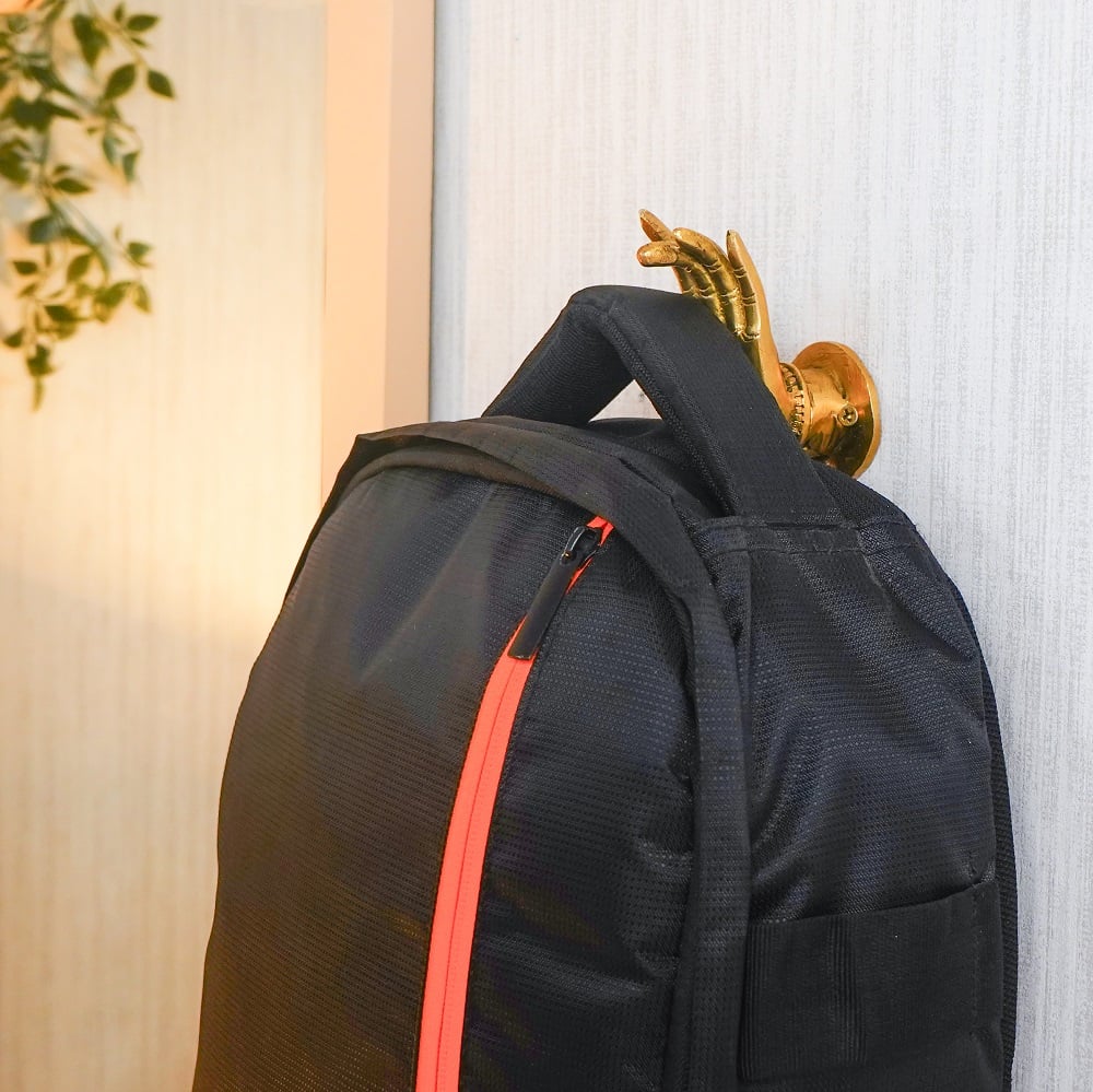 Brass Buddhas Hand With Engraved Lotus Flower Wall Hook