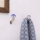Blue Floral Ceramic Metal Wall Hooks With Silver Finish-Pack of 6