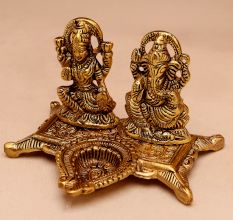Golden Aluminium Laxmi Ganesh Diwali Oil Diya Lamp