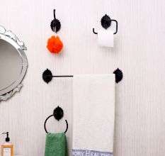 Premium Black Aluminum Bathroom Accessory Set of 4 – Vintage Wall-Mounted Design
