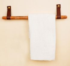 Rustic Wooden Towel Holder with Leather Strap Mount
