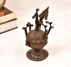 Peacock Carving Finest Brass Sindoor Box in Tribal Art