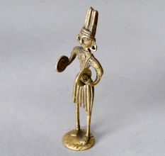 Tribal Art Handmade Brass Man Statue Playing Manjeera for Decor