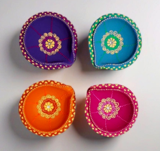 Handicraft Terracotta Washable Double Layer Diya for Home Decor Set of 4