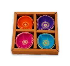 Handicraft Terracotta Washable Double Layer Diya for Home Decor Set of 4