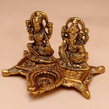 Golden Aluminium Laxmi Ganesh Diwali Oil Diya Lamp