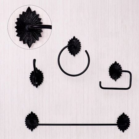 Premium Black Aluminum Bathroom Accessory Set of 4 Vintage Wall-Mounted Design