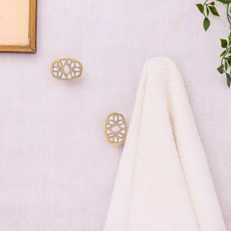 Mother of Pearl Golden White Finish Wall Hook- Pack of 3