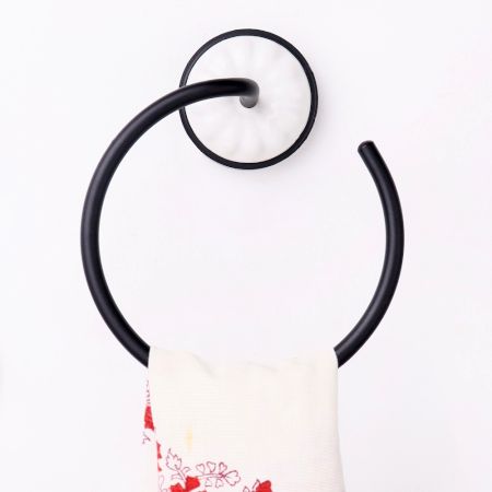 Vintage Black White Aluminum and Ceramic Towel Ring For Bathroom