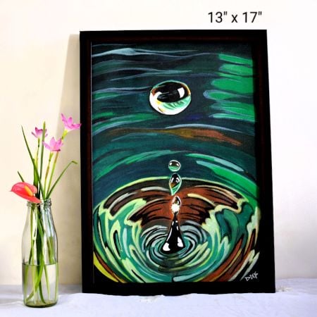 Acrylic Painting of a Water Drop Splash Art on Paper by Artist Dimpana | 13 x 17 Inches