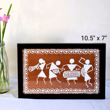 Tribal Musicians Warli Art in Poster Colours by Artist Dimpana | 10.5 x 7 Inches