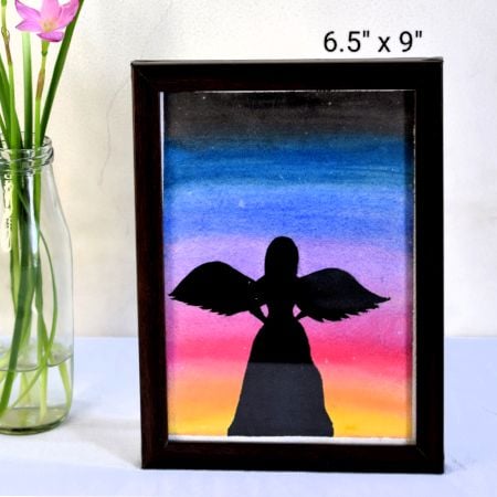 Celestial Glow Angel Silhouette Painting with Watercolor Background by Artist Dimpana | 6.5 x 9 Inches