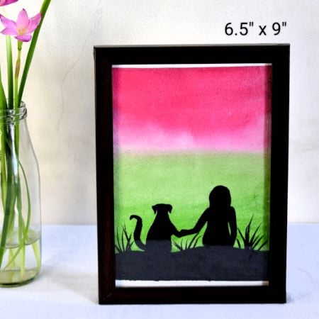 Best Friends Watercolor Silhouette Painting of Girl and Dog by Artist Dimpana |6.5 x 9Inches