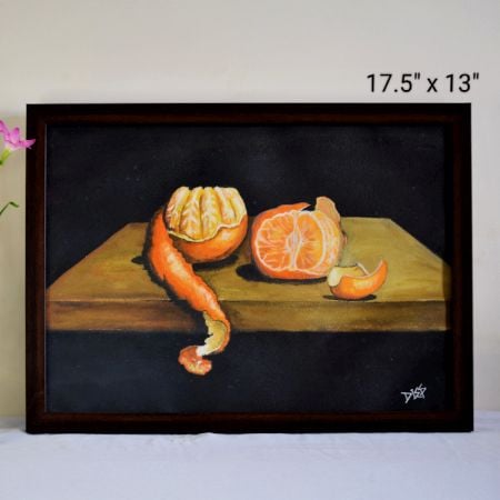 Oranges Realistic Acrylic Still Life on Paper by Artist Dimpana | 17.5 x 13 Inches