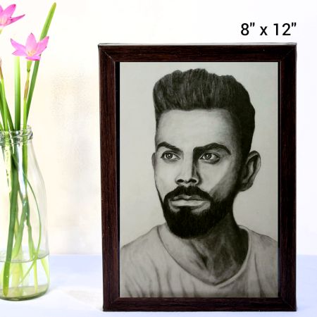 Virat Kohli Realistic Pencil Portrait Art on Paper by Artist Dimpana | 8 x 12 Inches