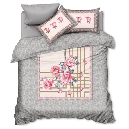 Floral Digital Panel Print Glace Cotton Soft Non Fitted Queen Size Bedsheet Set with 2 Pillow Covers | 90 x 100 Inches