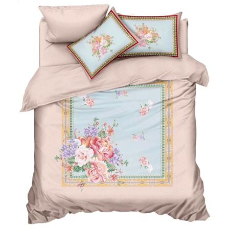 Pastel Blossom Glace Cotton Floral Digital Print Non Fitted Queen Size Bedsheet Set with 2 Pillow Covers | 90 x 100 Inches