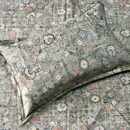 Vintage Floral Vine 100% Cotton Casement King Size Bedsheet Set with 2 Pillow Covers | 100 x 108 Inches