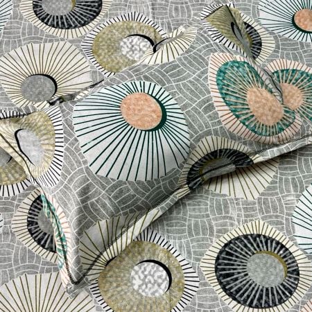 Contemporary Circle Burst Print 100% Cotton Casement King Size Bedsheet Set with 2 Pillow Covers | 100 x 108 Inches