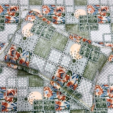 Vintage Patchwork Floral 100% Cotton Casement King Size Bedsheet Set with 2 Pillow Covers | 100 x 108 Inches