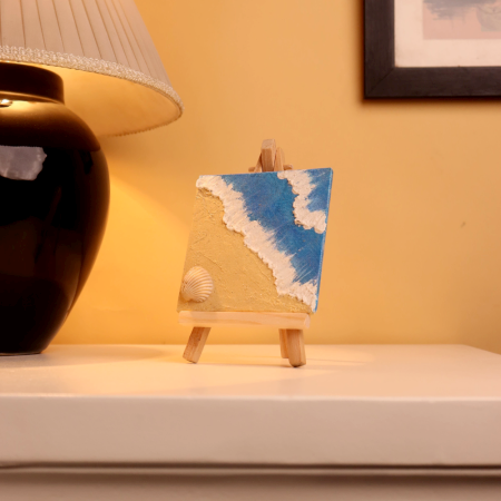 Beautiful Mini Beach Canvas Painting with Shell and Texture