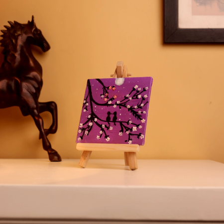 Romantic Mini Canvas Painting with Blossoms and Moonlight