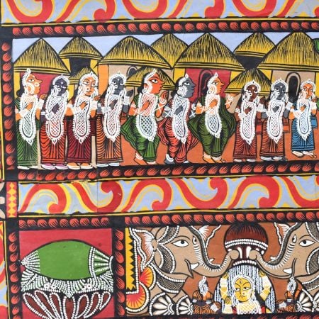 Traditional Bengal Pattachitra Painting on Cloth Depicting the Shiva Puran Story by Artist Sahajan Chitrakar