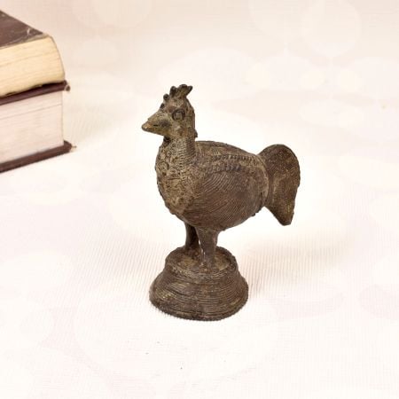 Handmade Vintage Brass Cock Statue in Dhokra Art for Decor
