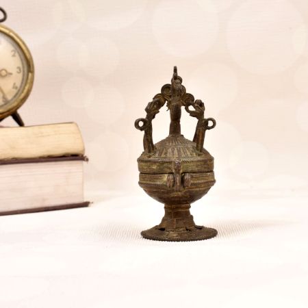 Tribal Art Vintage Brass Sindoor Box for Home Decoration