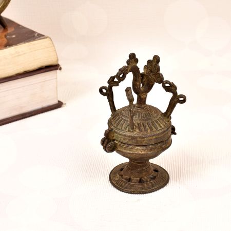 Tribal Art Vintage Brass Sindoor Box for Home Decoration