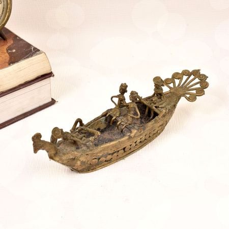 Bengali Art Handmade Brass Peacock Boat for Decoration