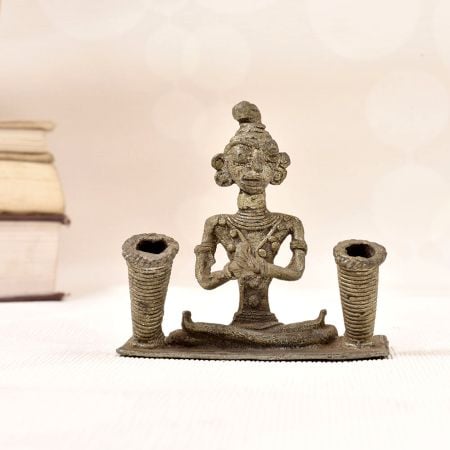 Tribal Art Incense Holder with Male Figure Made of Brass