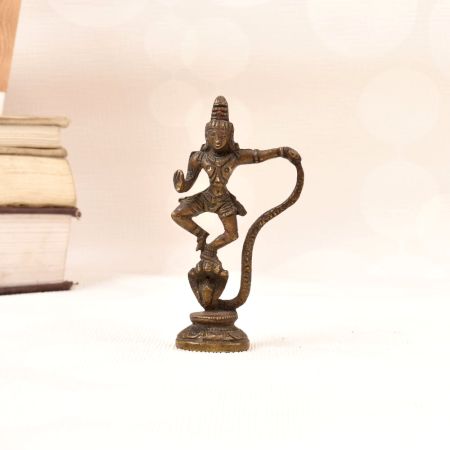 Vintage High-Quality Brass Lord Krishna Dancing on Cobra Statue